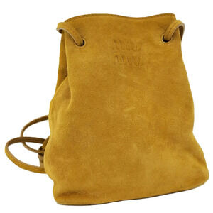 Miu Miu Suede Drawstring Shoulder Bag Mustard Yellow